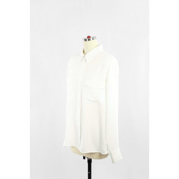 Aritzia BABATON White Matte Satin Front Pocket Button-Up Shirt, Size L - Picture 4 of 15